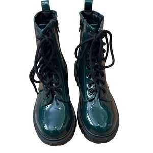 Soda FIRM - Lug Sole Combat Ankle Bootie Lace up w/Side Zipper Dark green
